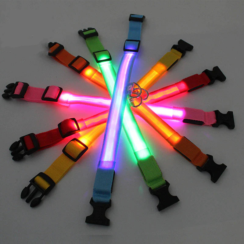 Glow-in-the-Dark LED Adjustable Dog Collar - Waterproof & Safety Blinking Light for Pets