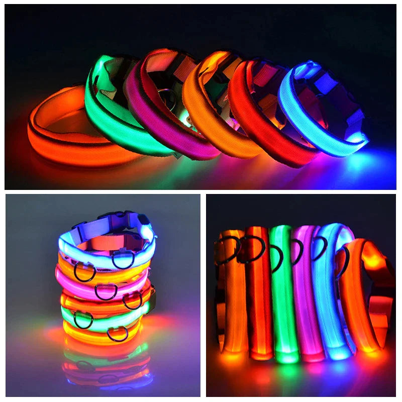 Glow-in-the-Dark LED Adjustable Dog Collar - Waterproof & Safety Blinking Light for Pets