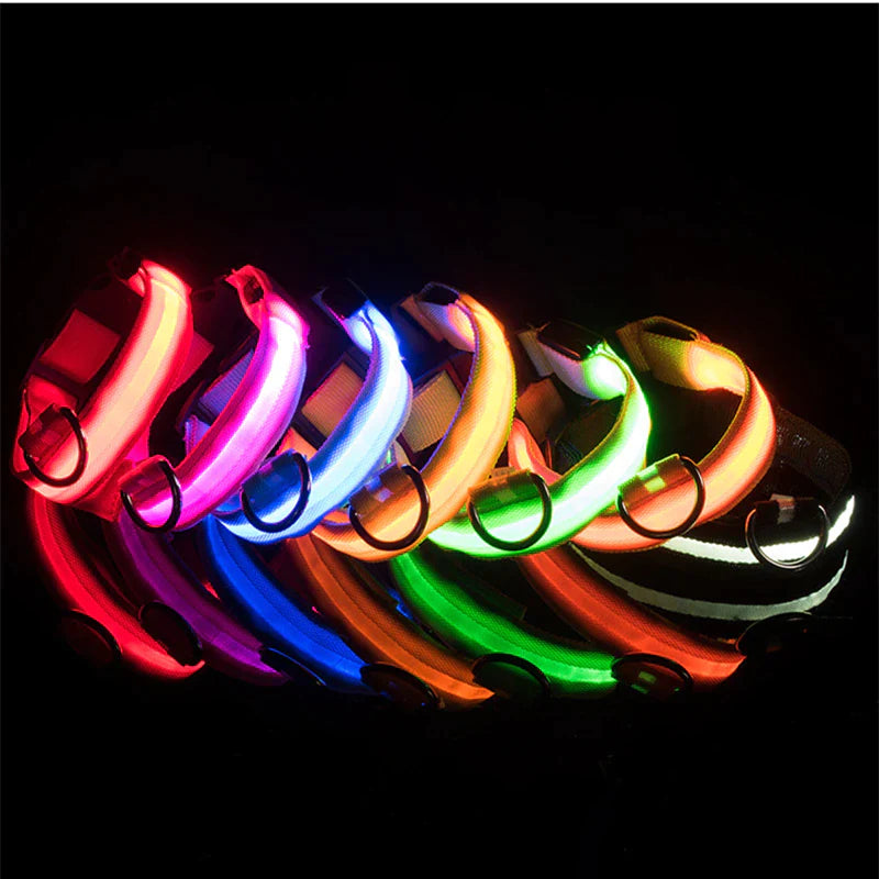 Glow-in-the-Dark LED Adjustable Dog Collar - Waterproof & Safety Blinking Light for Pets