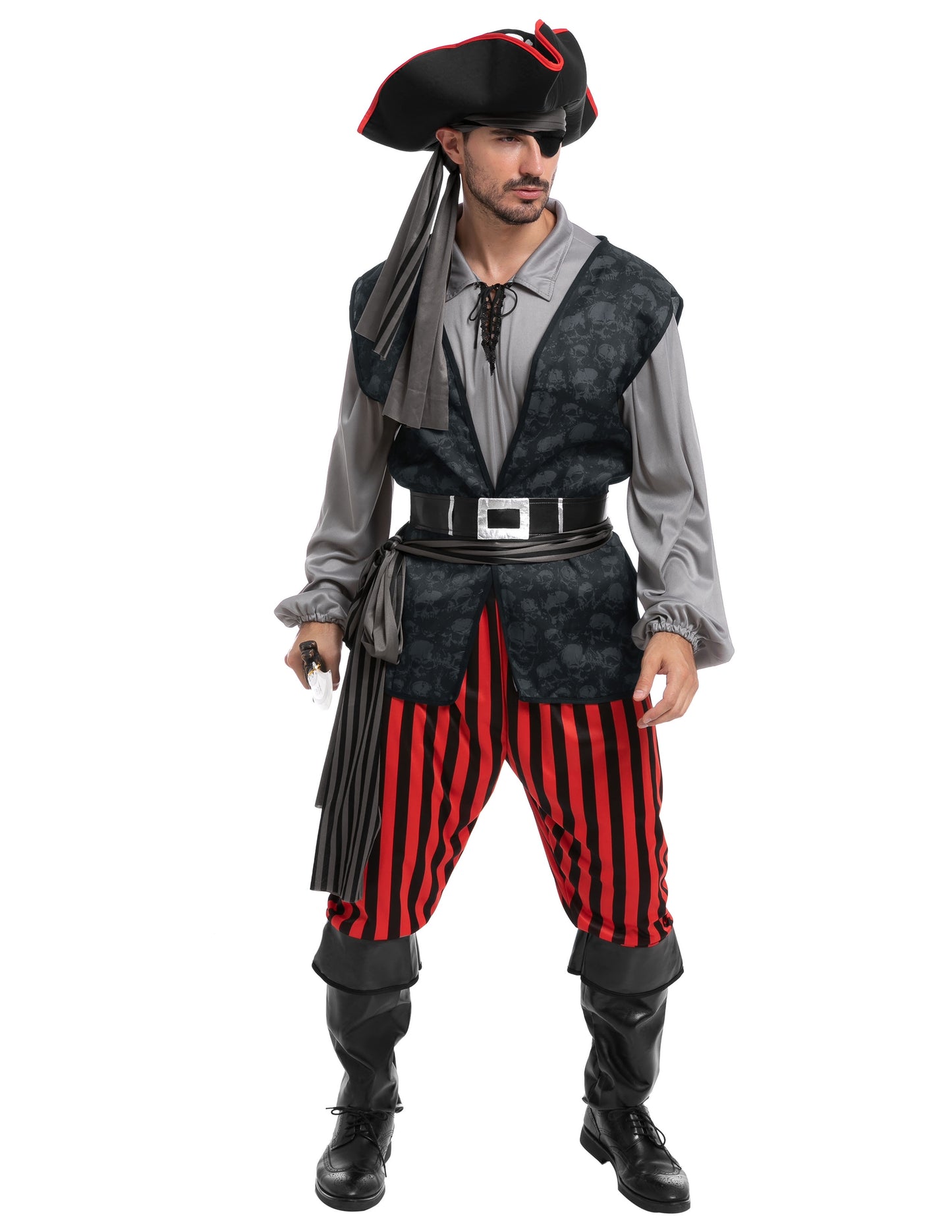 Men Pirate Costume Plundering Sea Captain Set for Adults Halloween Themed Parties