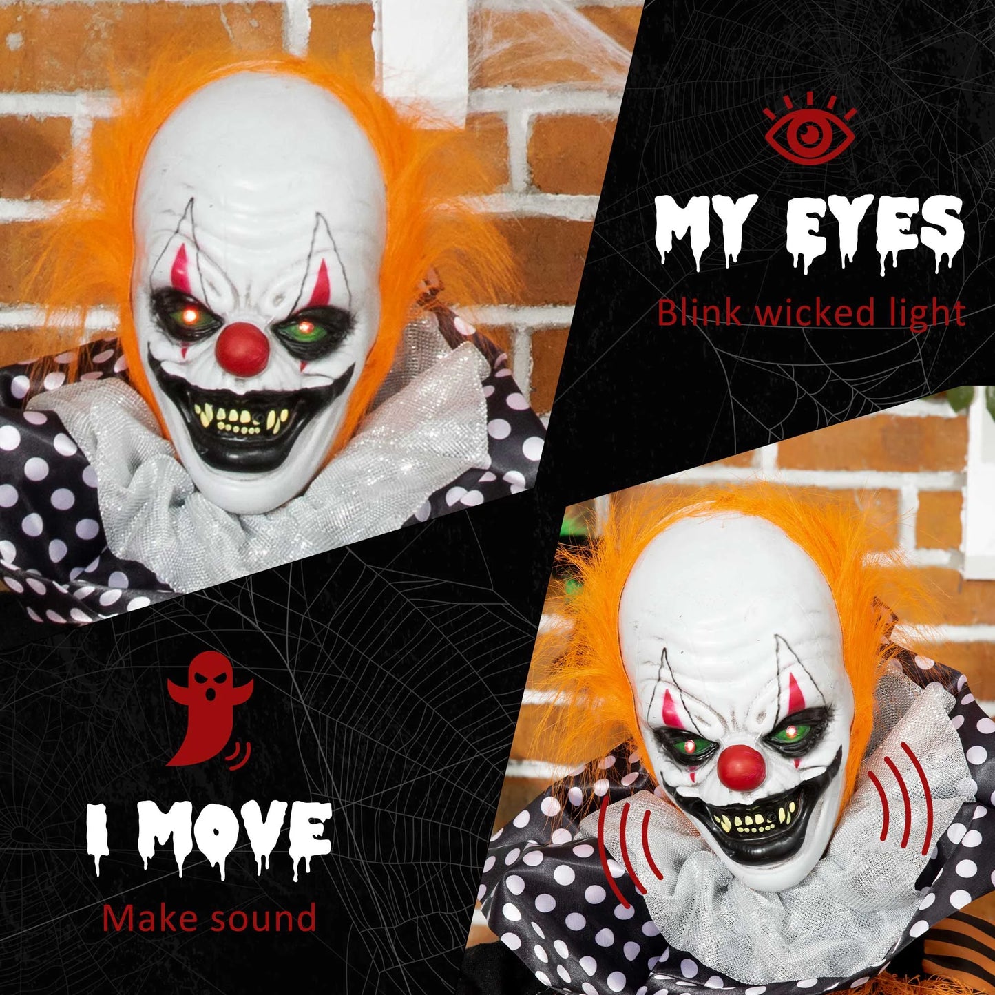 65" Life Size Outdoor Halloween Decorations Talking Circus Clown with a Balloon, Animated Prop with Sound and Motion Activated, Light up Eyes, Laughter