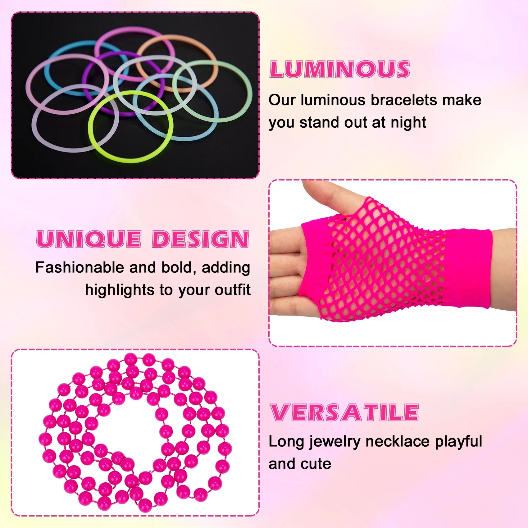80S Costumes for Women Outfit Accessories Set with Fishnet Gloves Leg Warmers Bags Tutu Skirts for Theme Party