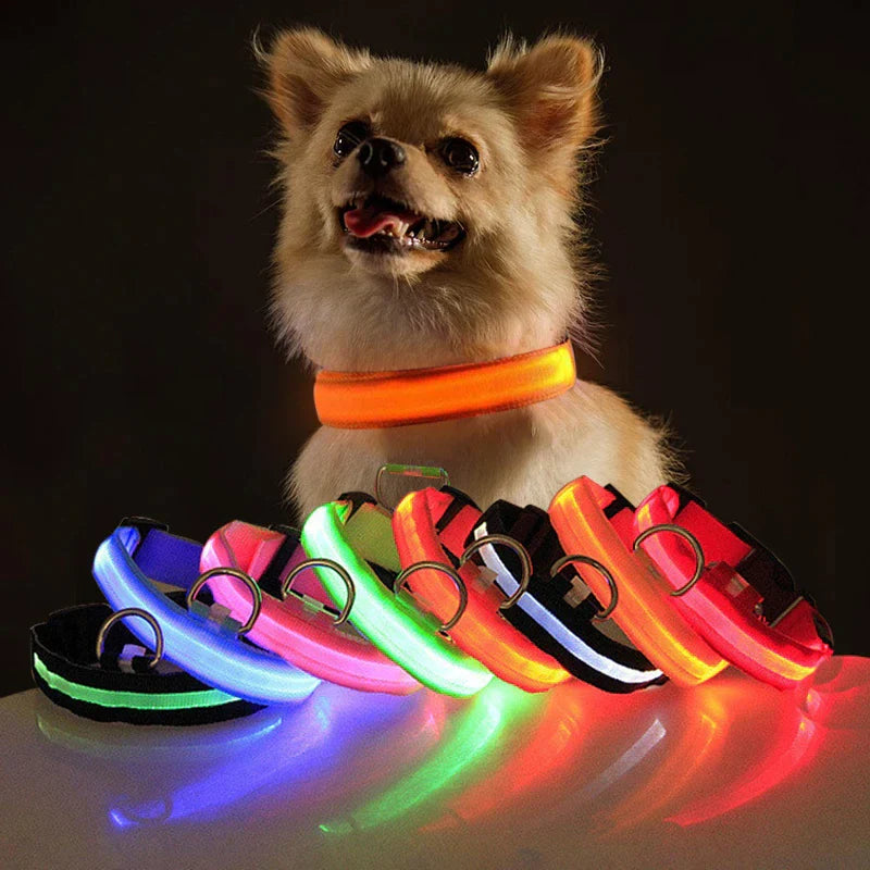 Glow-in-the-Dark LED Adjustable Dog Collar - Waterproof & Safety Blinking Light for Pets