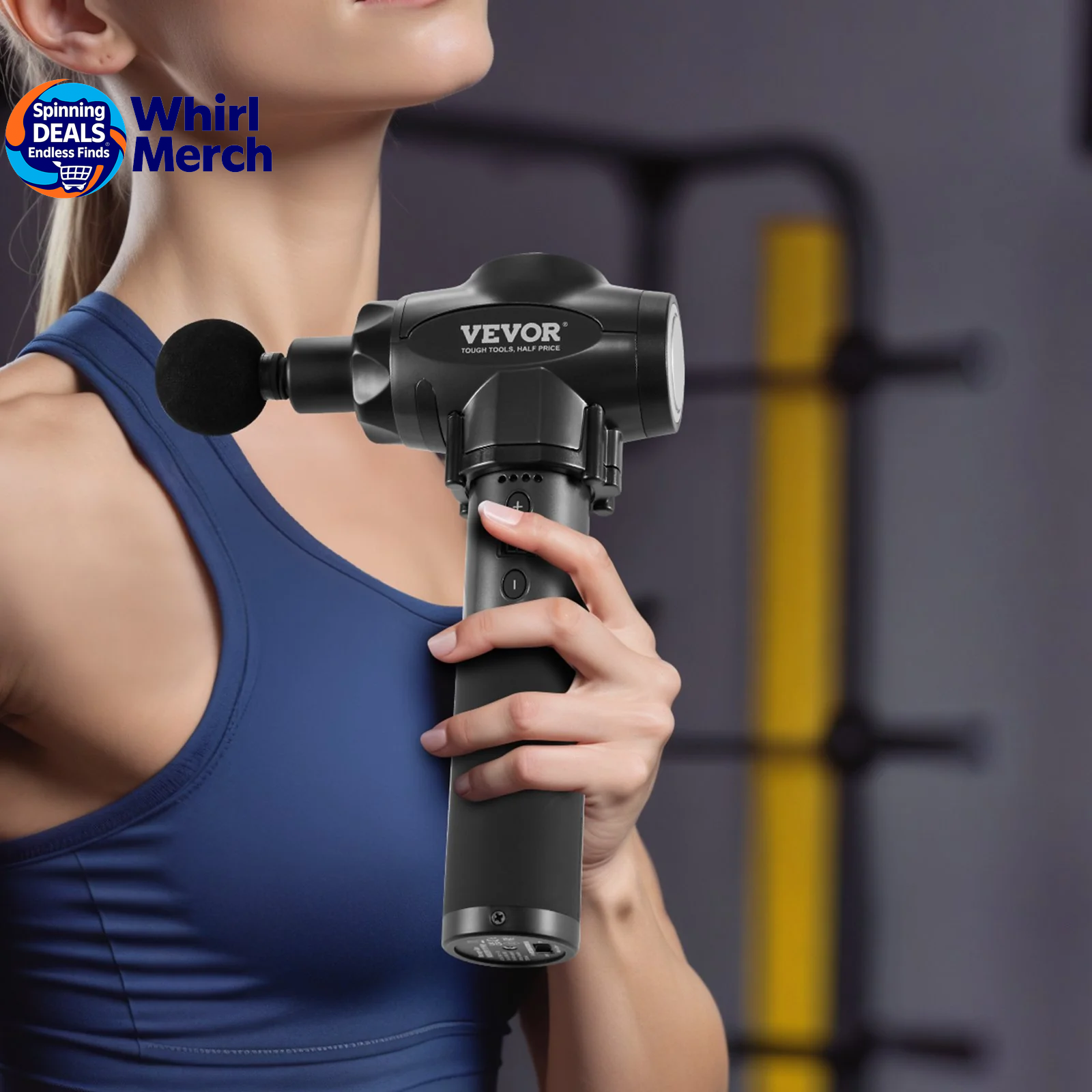 VEVOR Professional Deep Tissue Massage Gun with 9 Speed Settings and 6 Interchangeable Heads, 24V 2500mAh Battery, Percussion Massager for Athletes, Portable Electric Device for Pain Relief and Muscle Relaxation