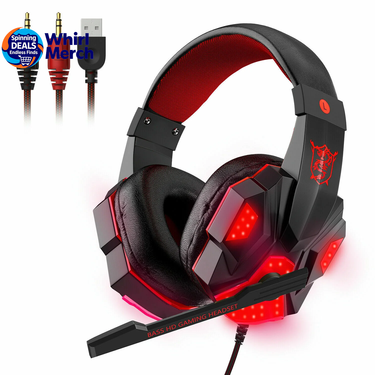 3.5mm Gaming Headset with Microphone and LED - Stereo Bass Surround Sound for PC, PS4, and Xbox One