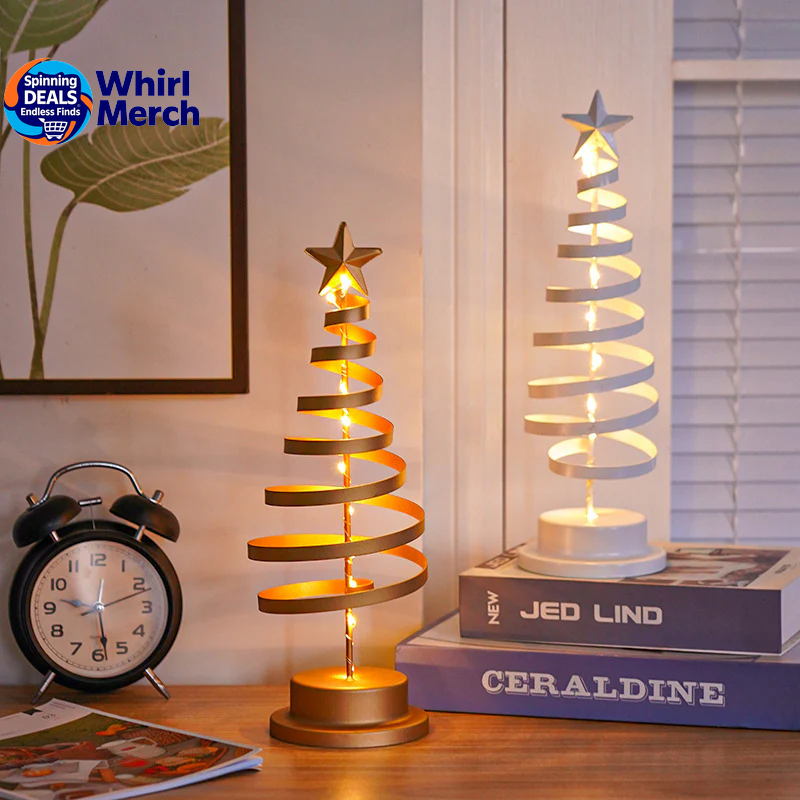 LED Spiral Christmas Tree Lamp – Wrought Iron Desk Ornament for Festive Decor