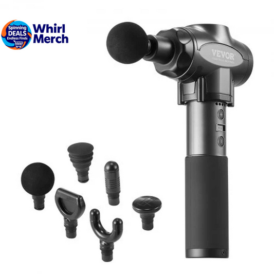 VEVOR Professional Deep Tissue Massage Gun with 9 Speed Settings and 6 Interchangeable Heads, 24V 2500mAh Battery, Percussion Massager for Athletes, Portable Electric Device for Pain Relief and Muscle Relaxation