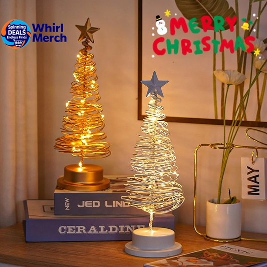 LED Spiral Christmas Tree Lamp – Wrought Iron Desk Ornament for Festive Decor