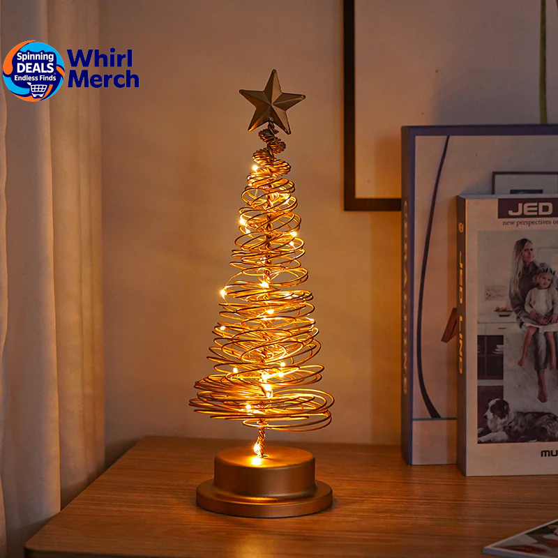 LED Spiral Christmas Tree Lamp – Wrought Iron Desk Ornament for Festive Decor