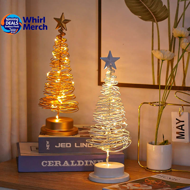 LED Spiral Christmas Tree Lamp – Wrought Iron Desk Ornament for Festive Decor