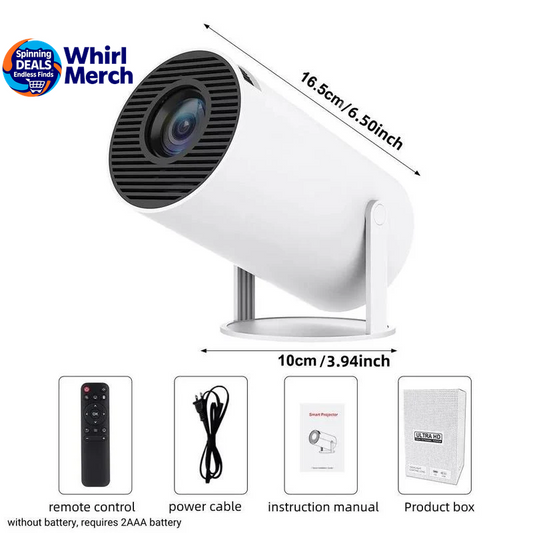 Portable Android WiFi and Bluetooth-Compatible Projector with Remote Control for Home Theater, Outdoor, Office, and Bedroom Use