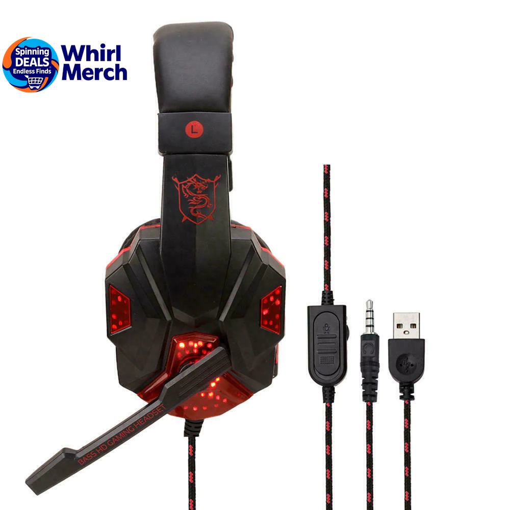 3.5mm Gaming Headset with Microphone and LED - Stereo Bass Surround Sound for PC, PS4, and Xbox One