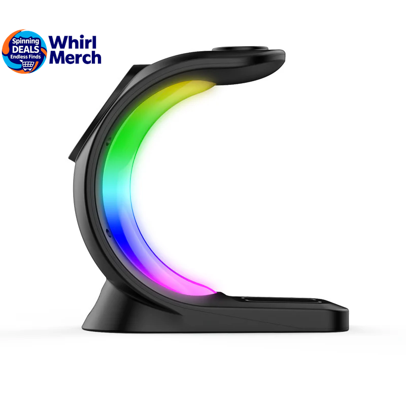 4-in-1 Magnetic Wireless Charger with Fast Charging for Smartphones, AirPods Pro, and Apple Watch with Ambient Lighting Charging Station