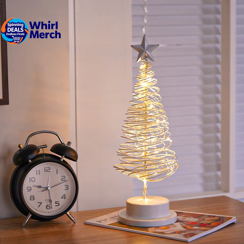 LED Spiral Christmas Tree Lamp – Wrought Iron Desk Ornament for Festive Decor