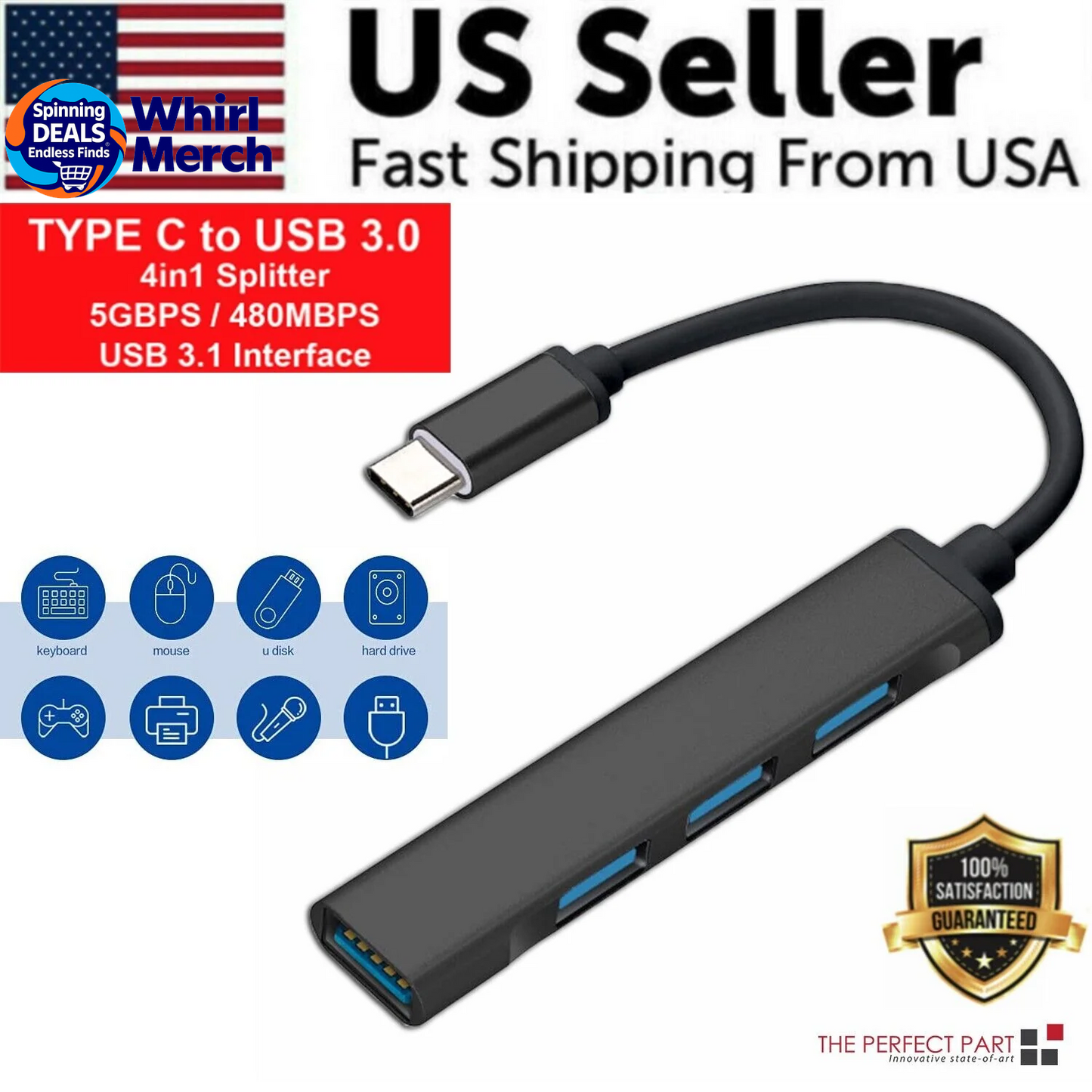 USB-C Multiport Hub with HDMI 4K Output and USB 3.0 Ports for MacBook Pro/Air