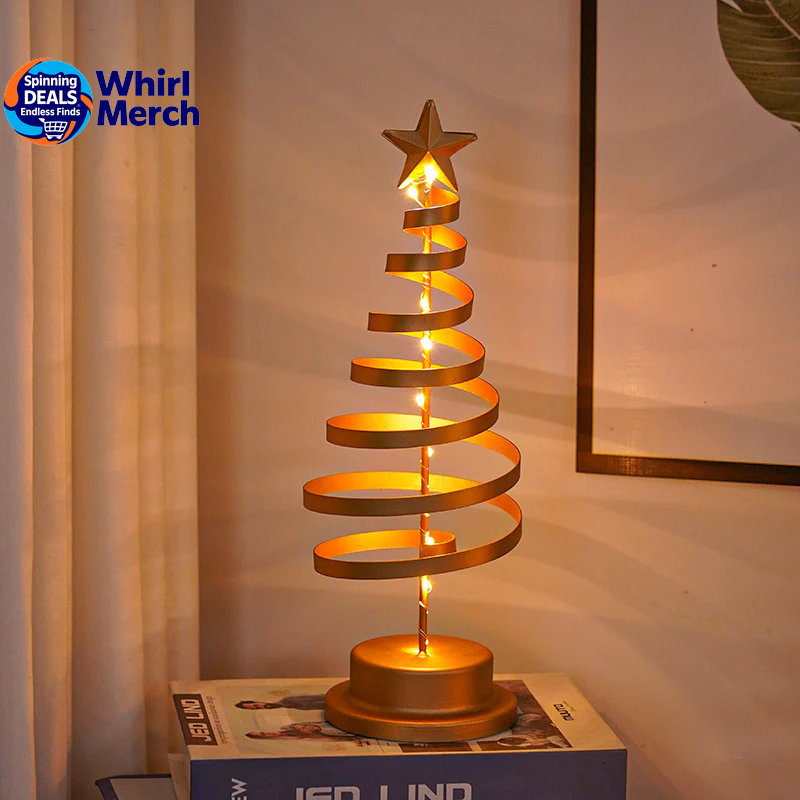 LED Spiral Christmas Tree Lamp – Wrought Iron Desk Ornament for Festive Decor