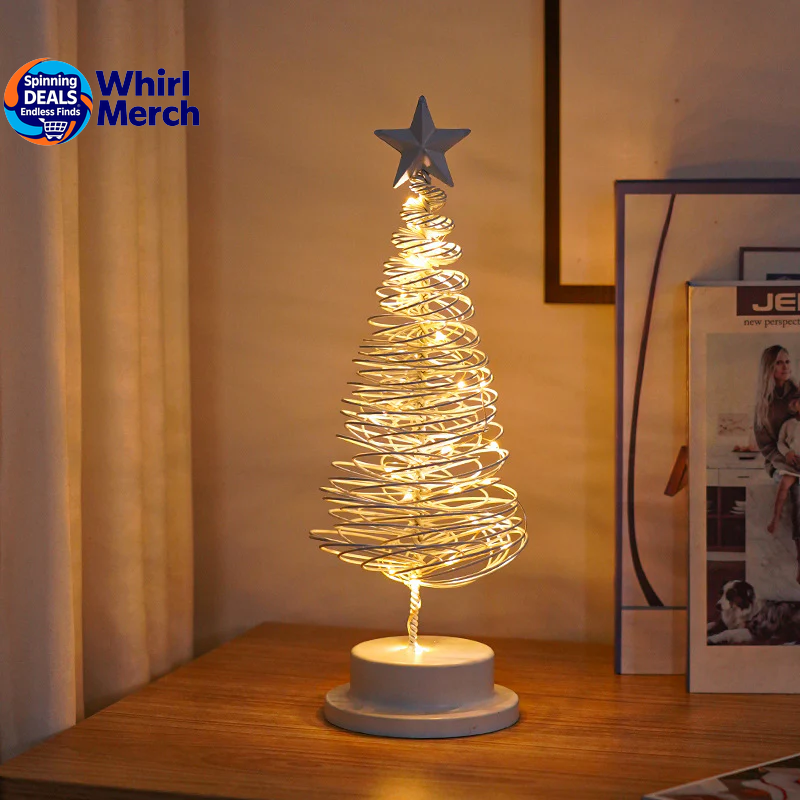 LED Spiral Christmas Tree Lamp – Wrought Iron Desk Ornament for Festive Decor