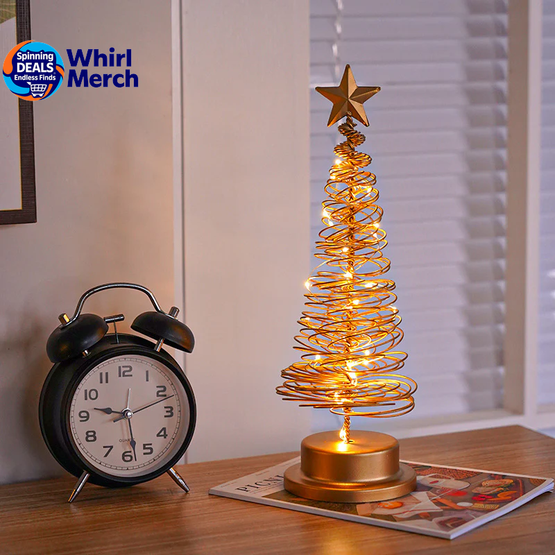 LED Spiral Christmas Tree Lamp – Wrought Iron Desk Ornament for Festive Decor
